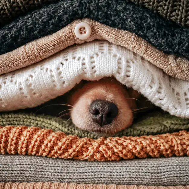 Ein Hund, der aus dem Tierschutz aufgenommen wurde, versteckt sich ängstlich im neuen Heim